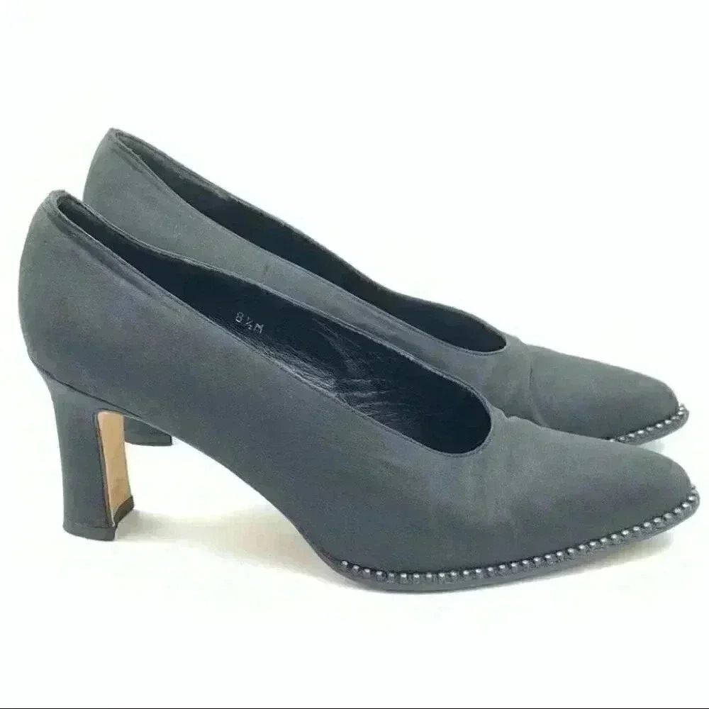 Evan Picone heels size 8.5 black silk gem 80s 90s
